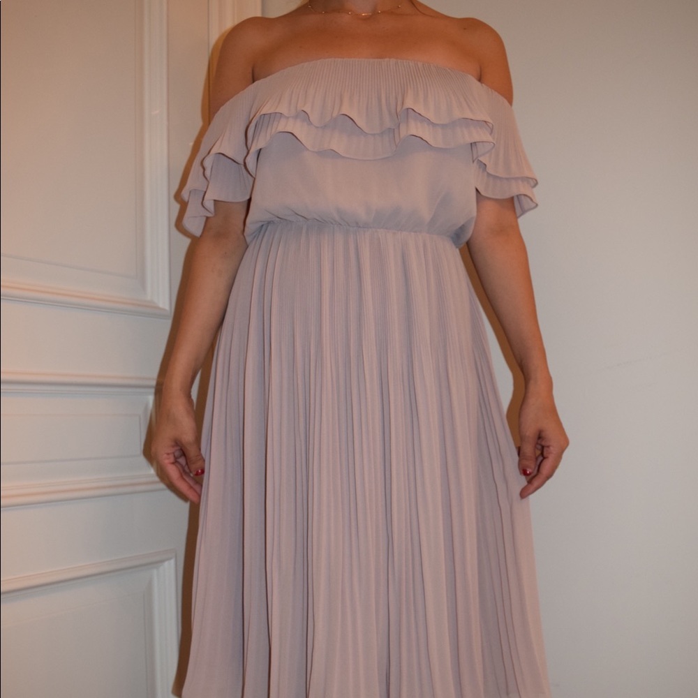 Off the shoulder silk midi dress. Never been worn.